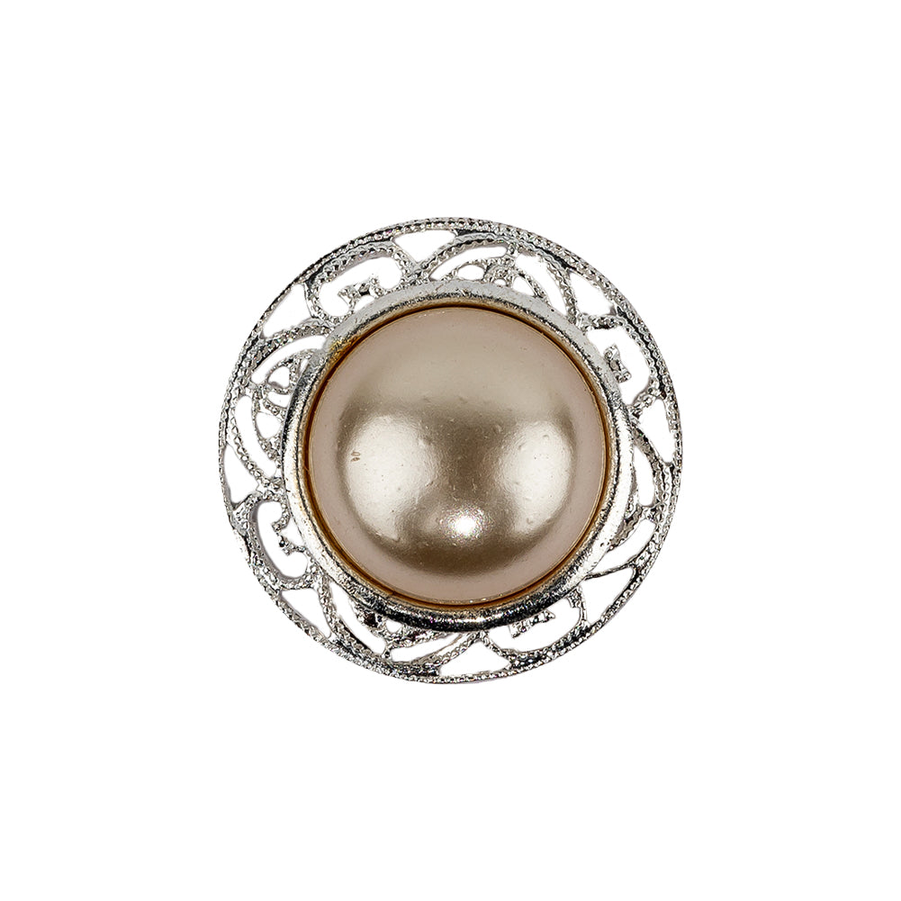 Vintage Swarovski Pearl and Silver Metal Open Framework Rhinestone Button - 34L/21.5mm - Joann Fabrics