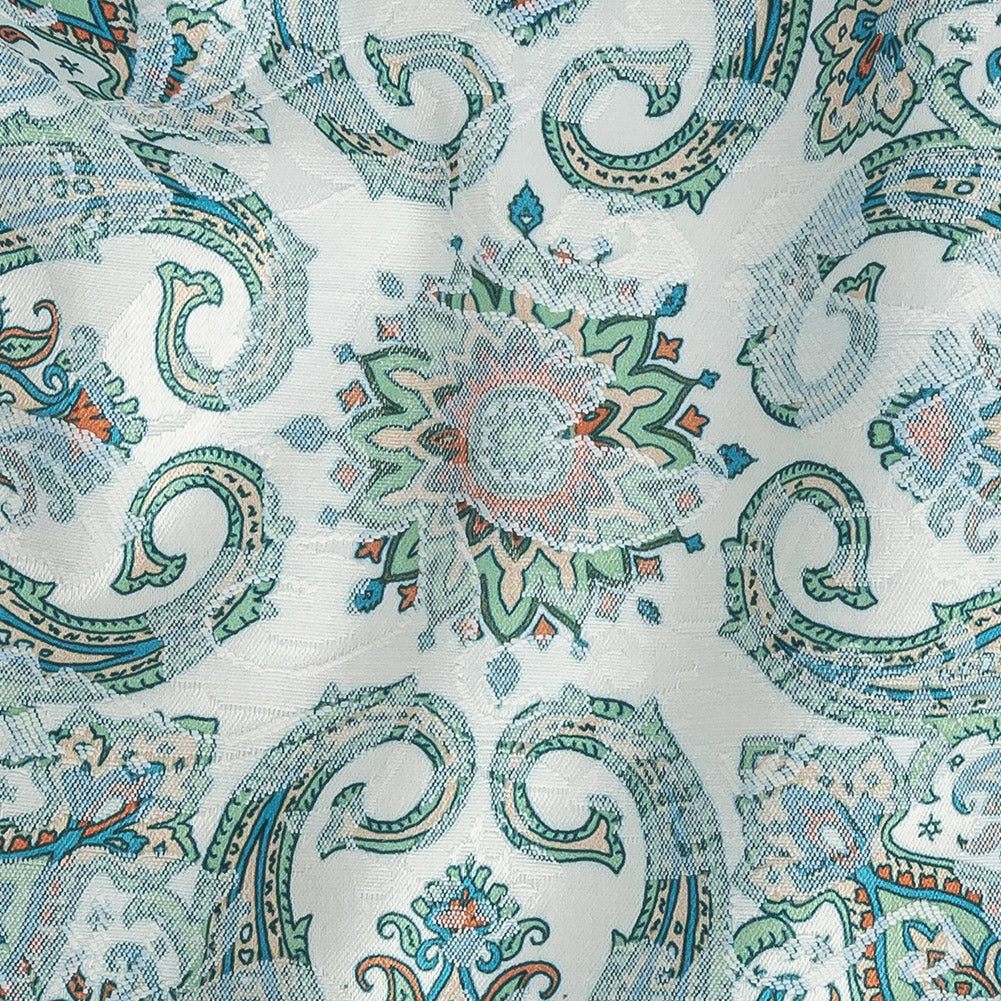 Stretch Floral Jacquard Print - Turquoise and Orange Ornate Medallions - Mood Exclusive Interlocking Configurations - Joann Fabrics