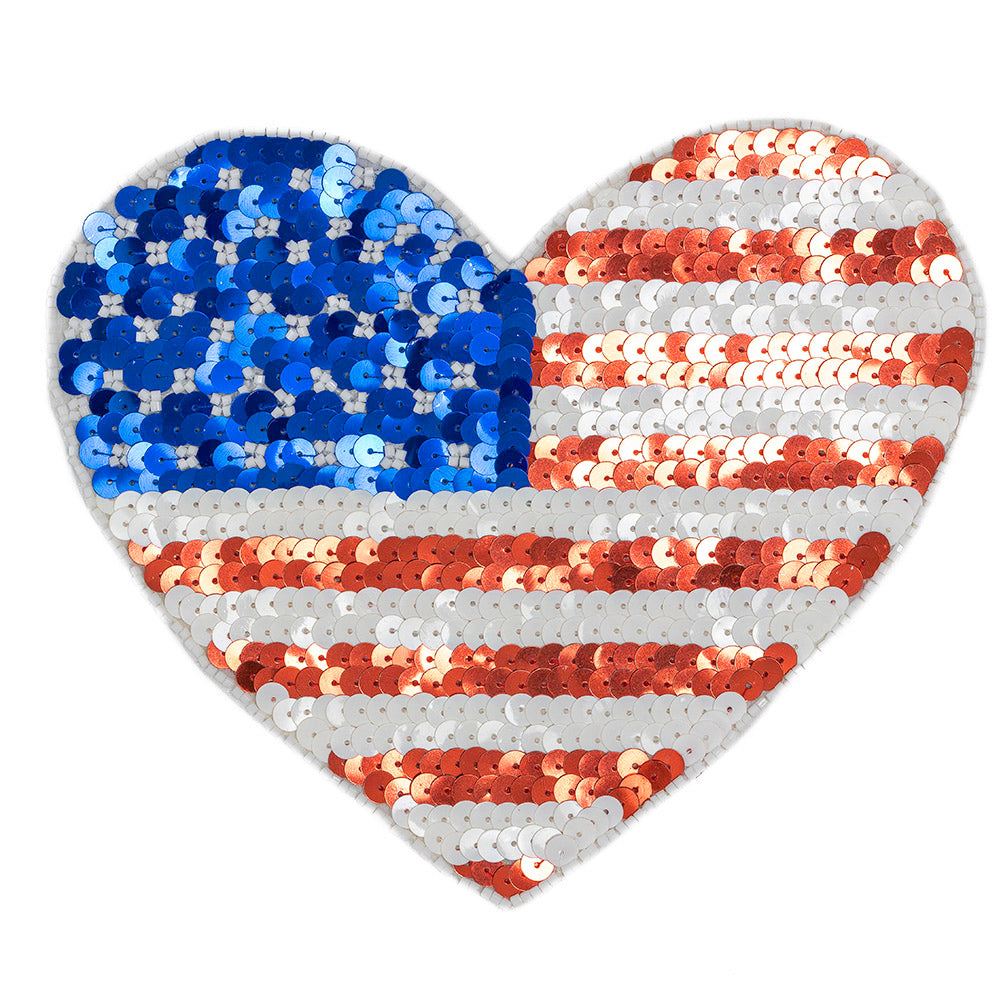 Vintage Large Heart-Shaped American Flag Beaded and Sequins Applique - Joann Fabrics