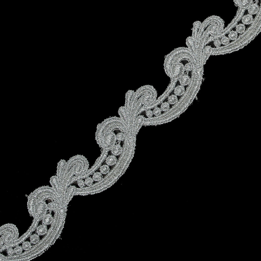 Metallic Silver Guipure Lace Trim - 1.25