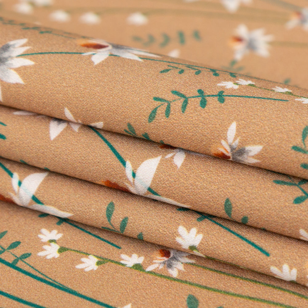 Stretch Cotton Sateen Panel - Brown Sugar Daisy Flowers - Growing Distant Print - Mood Exclusive Kenko Collection - Joann Fabrics