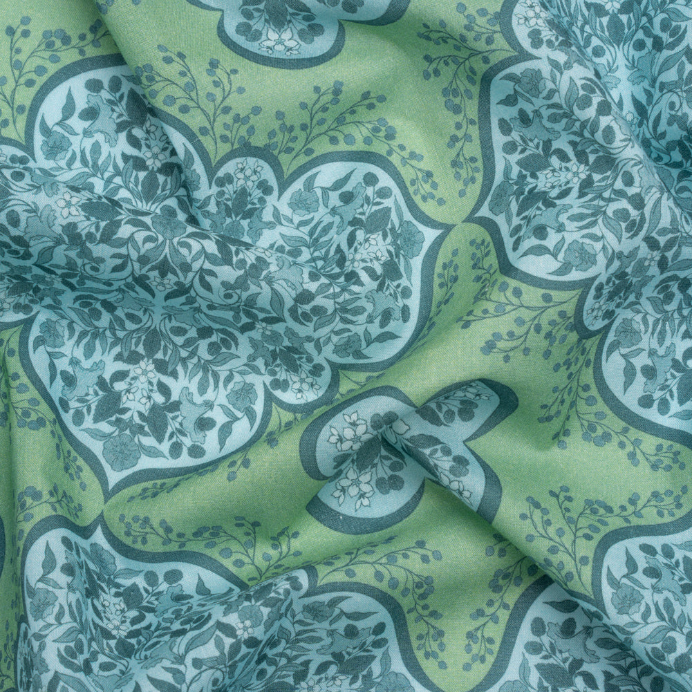 Cotton Voile Print - Green and Blue Floral Tiles - Mood Exclusive Rosalind and Celia - Joann Fabrics