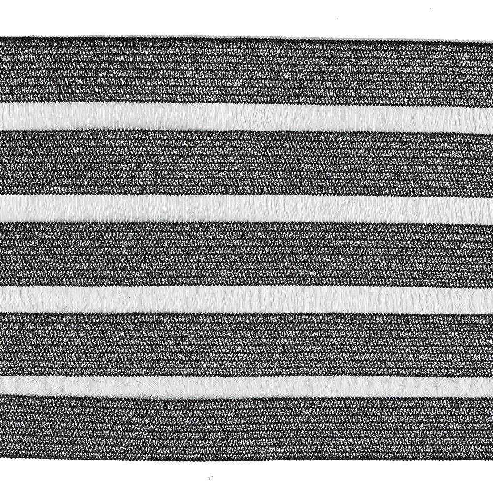 Italian Metallic Silver Elastic Trim with Sheer Stripes - 3.5