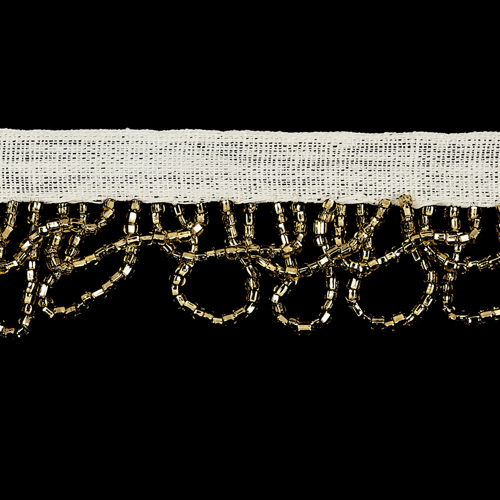 Vintage Gold Small Looped Bugle Beaded Fringe - 1