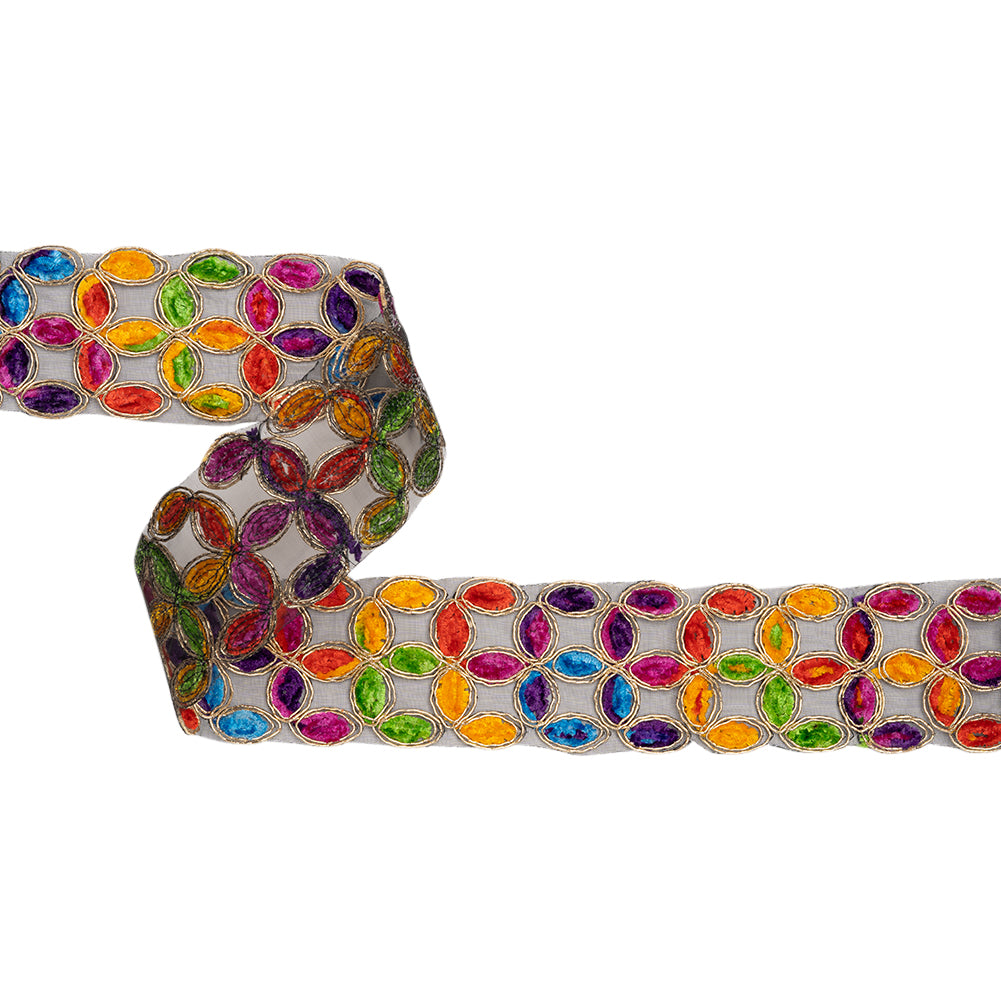 Yaya Han Chenille Embroidered Trim - Metallic Gold and Multicolor Links, 2.25