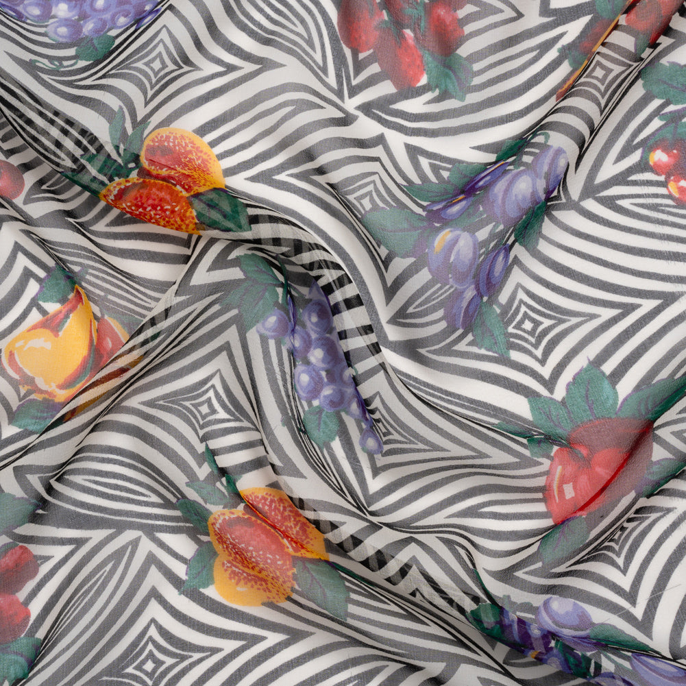 Black, White, and Green Op Art Fruits Silk Chiffon - Joann Fabrics