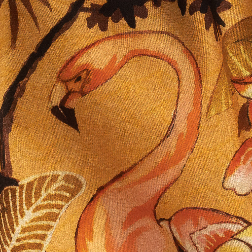 Stretch Cotton Sateen - Gold and Pink Flamingoes and Flowers - Toscana Print - Mood Exclusive Viso Collection - Joann Fabrics