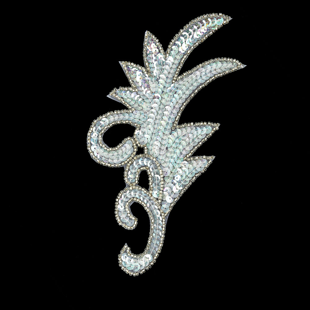 Vintage Crystal Iris Sequins and Silver-lined Beaded Foilage Applique - 7.75
