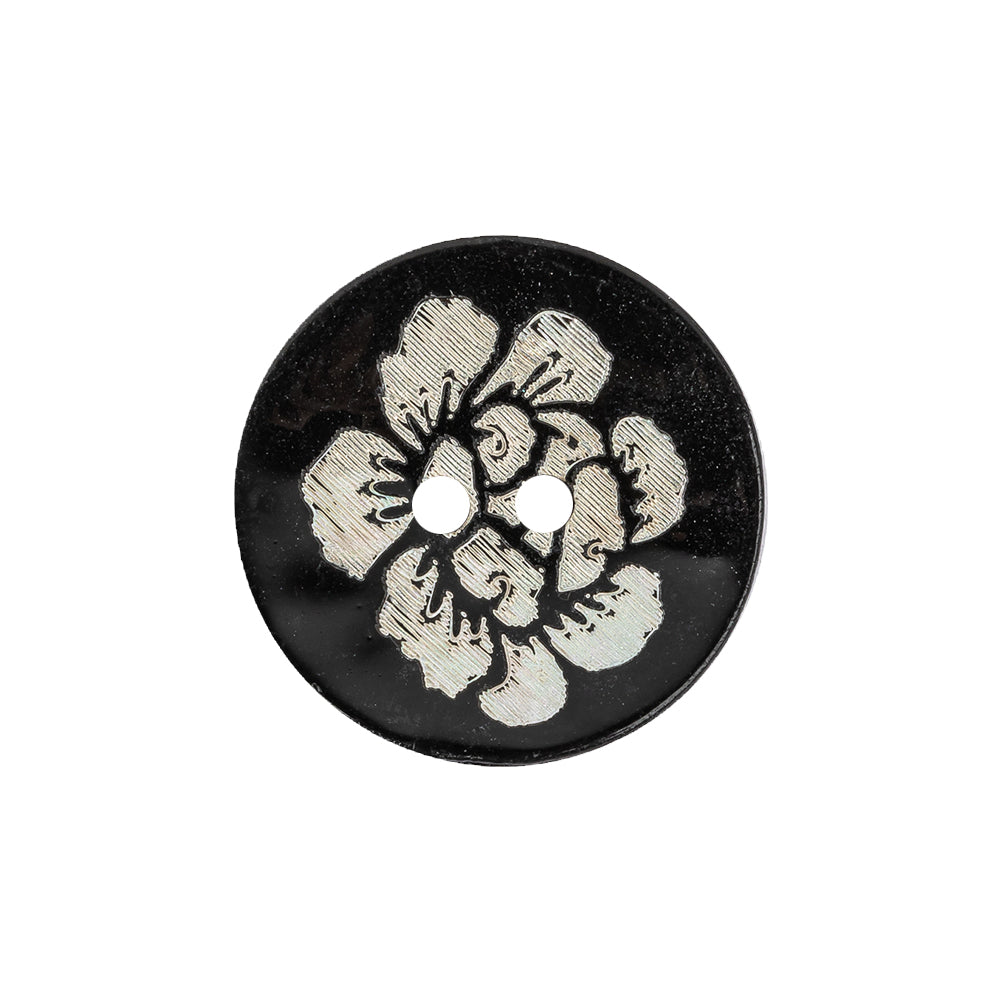Black and Ivory Iridescent Lacquered Floral 2-Hole Shell Button - 36L/23mm - Joann Fabrics