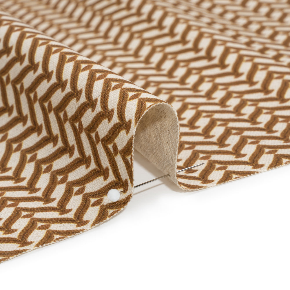 Cotton and Linen Canvas Print - Bronze Leafy Chevrons - British Imported - Joann Fabrics