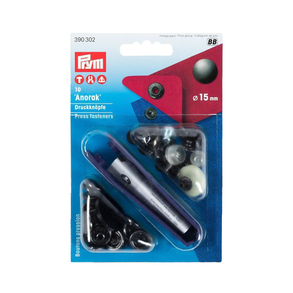 Prym Anorak Press Fasteners with Tools - Oxidized Black 15mm - 10pc - Joann Fabrics