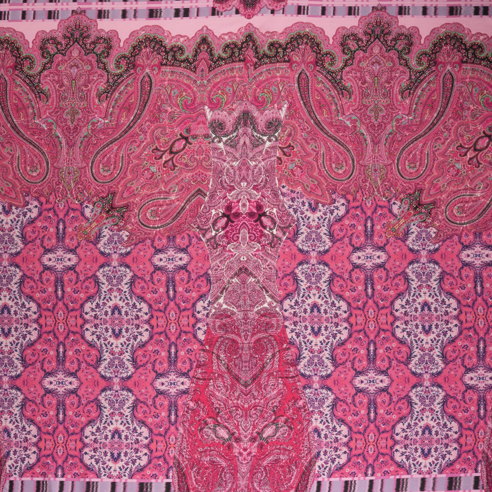 Silk Twill Panel Made in Italy - Fuchsia, Purple and Pink Paisley, Floral and Stripes - Deadstock - Joann Fabrics