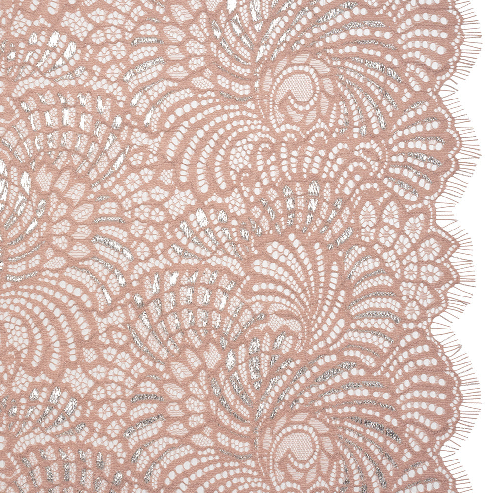 Metallic Raschel Lace Panel with Finished Edges - Blush and Silver Swirling Fans - Joann Fabrics