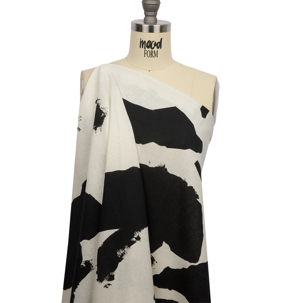 Linen and Rayon Woven - Black and White Abstract - Hatteras Harbor Print - Mood Exclusive Palm Beach Collection - Joann Fabrics