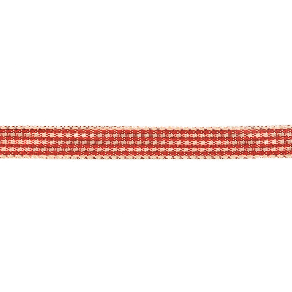 Red and Cream Houndstooth Check Woven Ribbon - 0.375