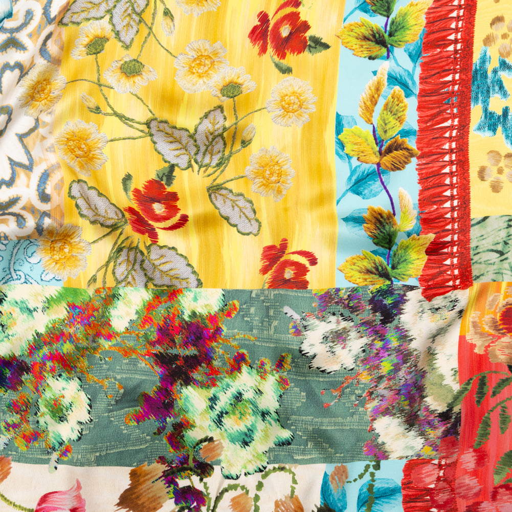 Mood Exclusive Italian Aqua Haze, Sand Dollar and Bamboo Patchwork Digitally Printed Silk Charmeuse - Joann Fabrics
