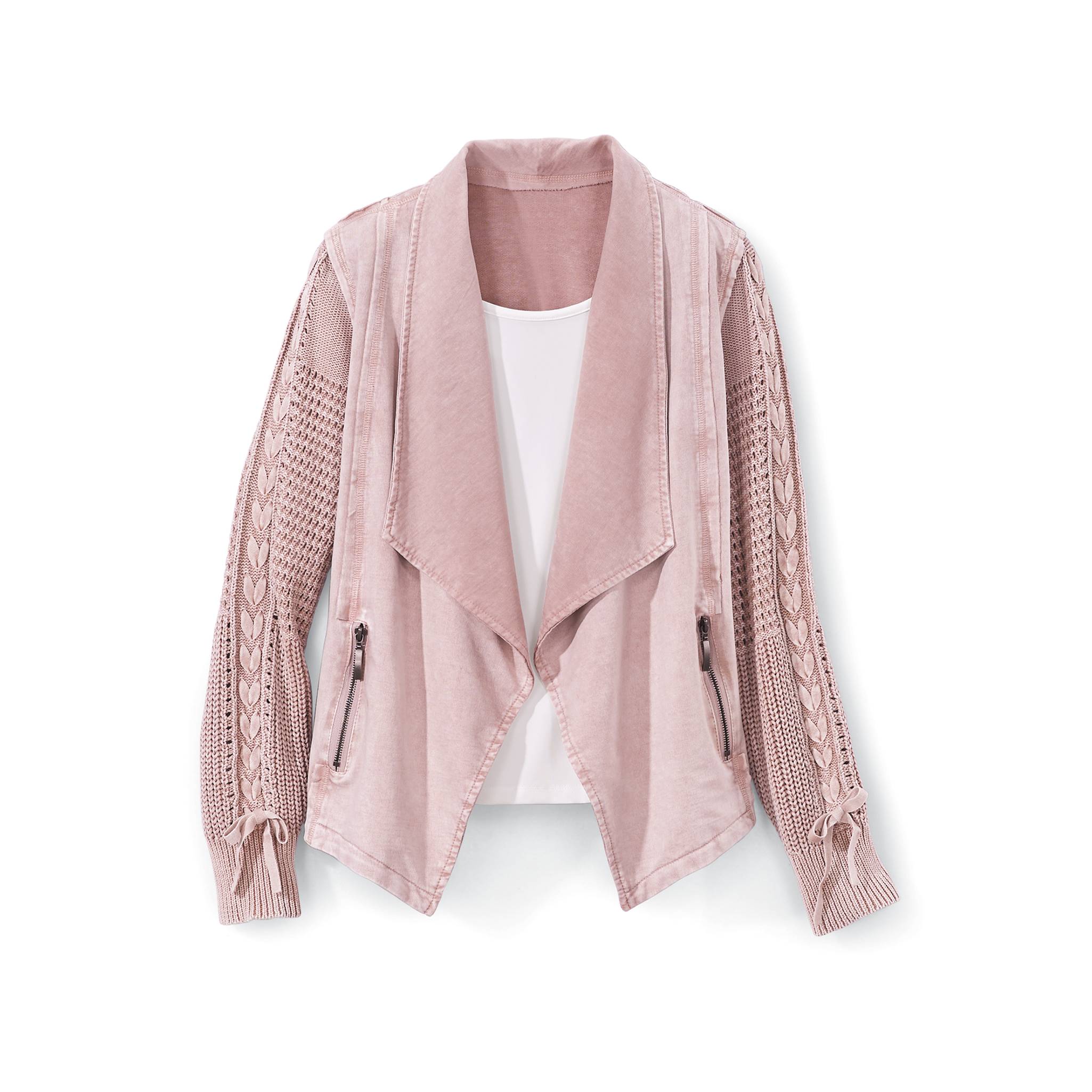 Pink Draped-Front French Terry Jacket - Northstyle Catalog