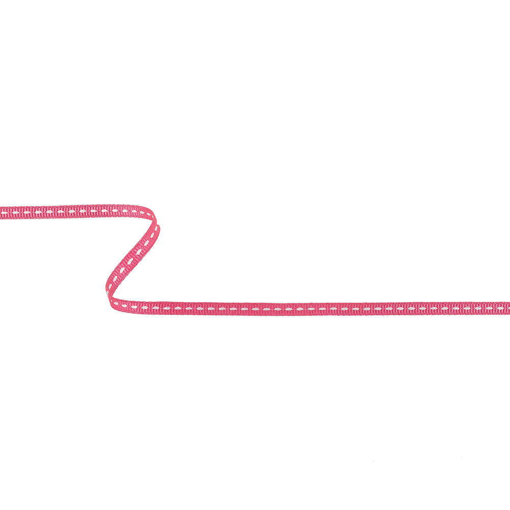 Pink Carnation Grosgrain Ribbon with Lucent White Stitching - 0.25
