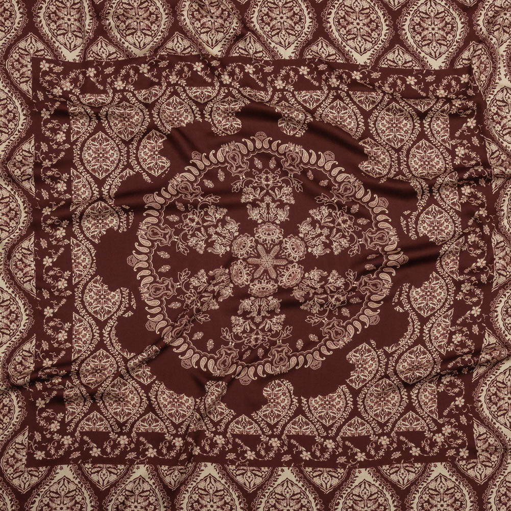 Rayon Challis - Beige and Burgundy Paisley - Impressions in Time Print - Mood Exclusive Rockland Collection - Joann Fabrics