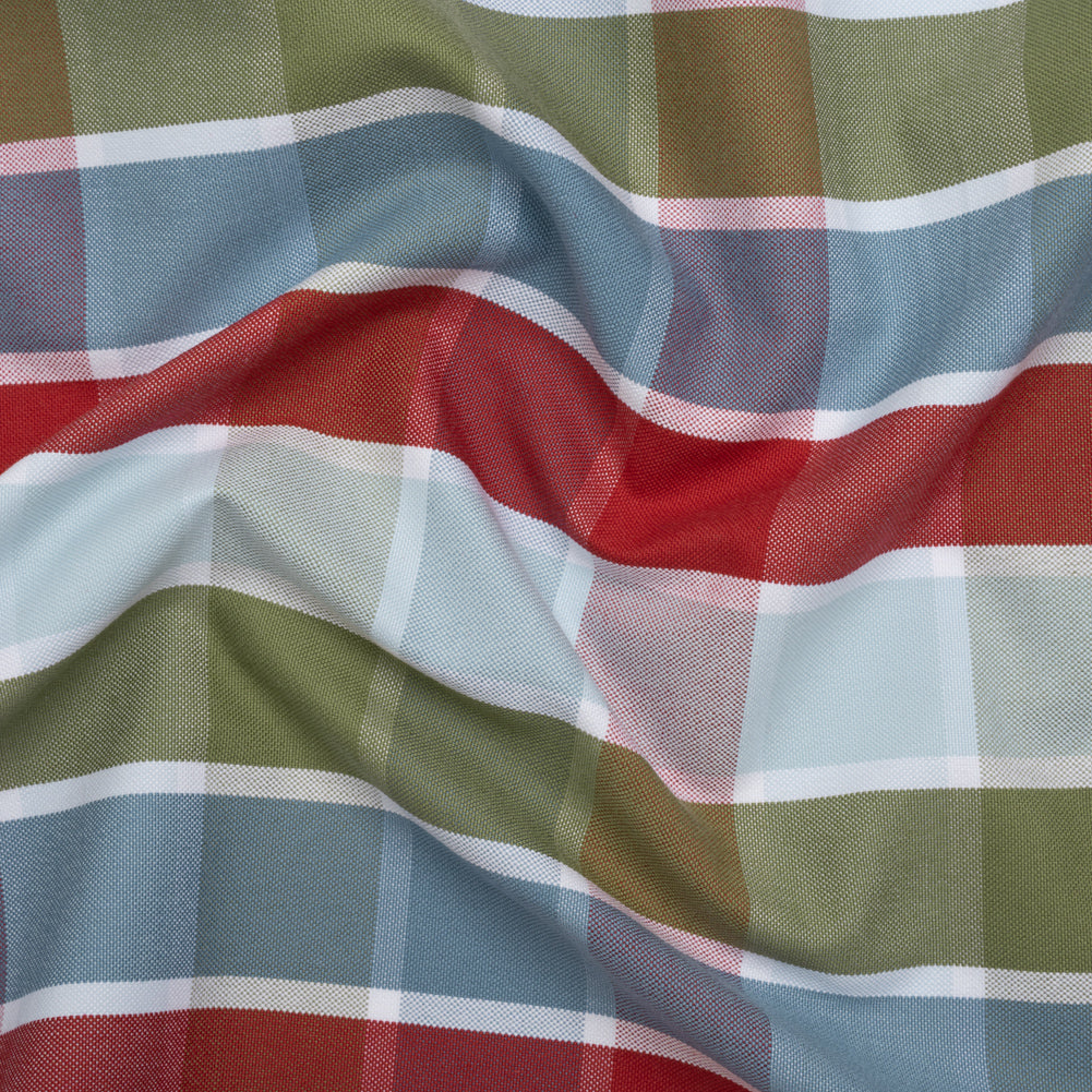 Cotton Oxford Shirting - Country Blue, Red, and Olive Green Plaid - Deadstock - Joann Fabrics