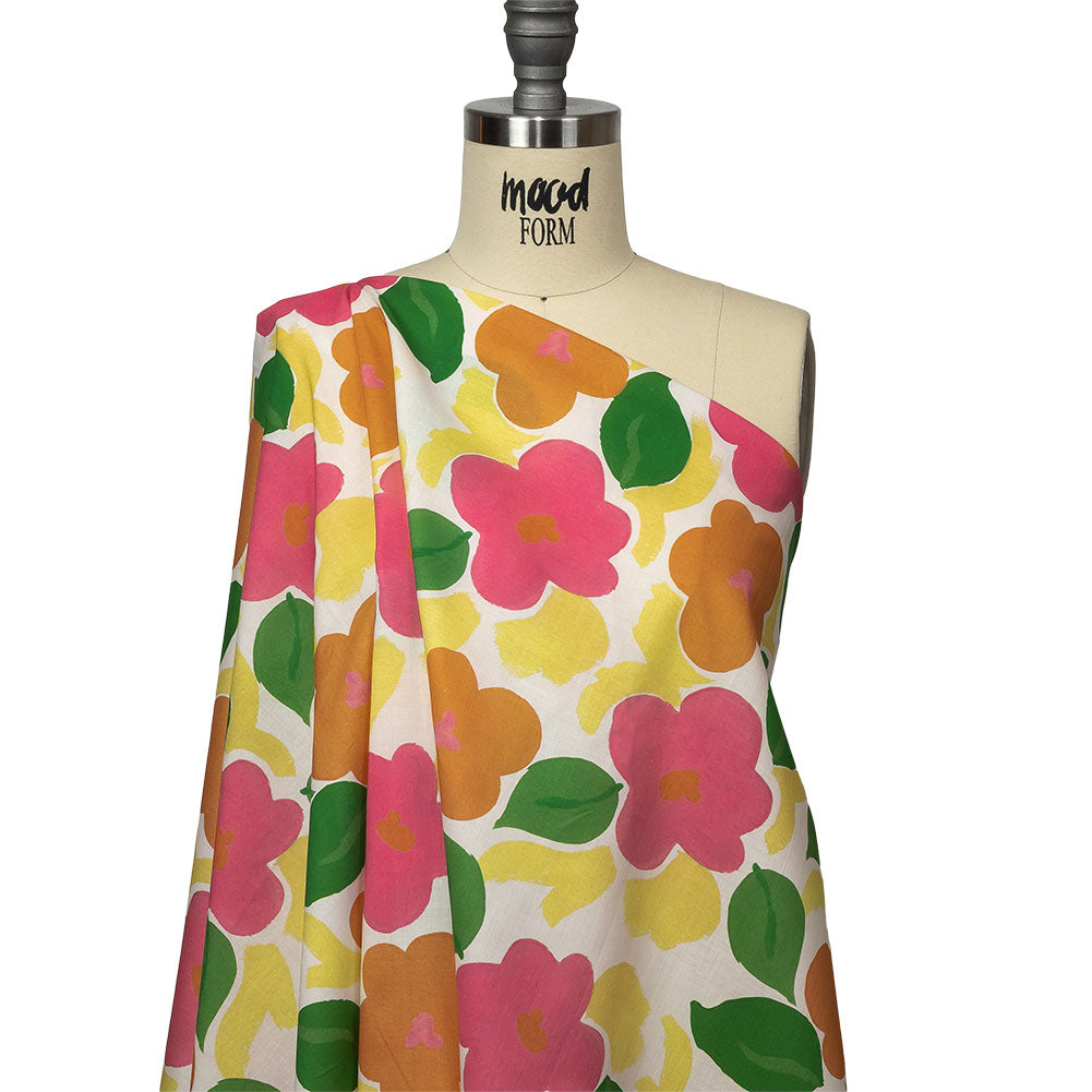 Cotton Voile - Pink and Orange Simplistic Floral - Chalk Party Print - Mood Exclusive Citrus Collection - Joann Fabrics