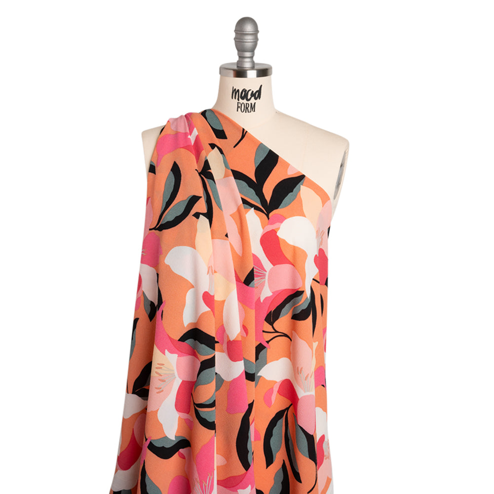 Stretch Polyester Crepe - Orange, Pink and White Floral - Designer Deadstock - Joann Fabrics