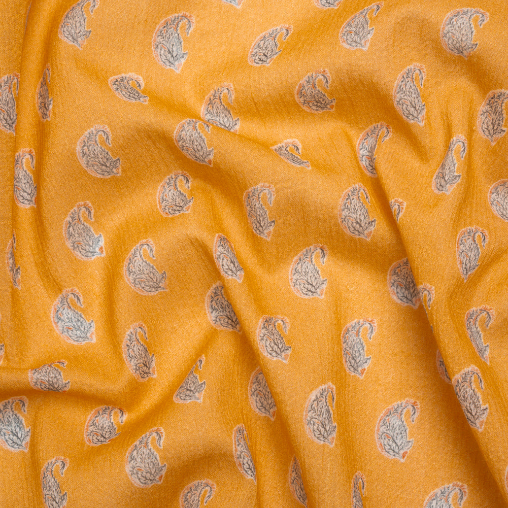 Crinkled Cotton Gauzy Woven Print - Mango Orange and Blue Paisley - Mood Exclusive Bit of Bloom - Joann Fabrics