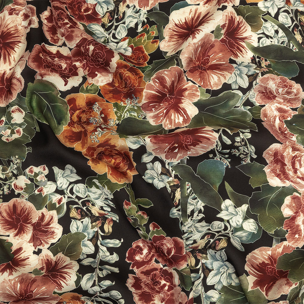 Polyester Charmeuse Print - Black, Red and Blue Floral - Mood Exclusive Misty Morning - Joann Fabrics