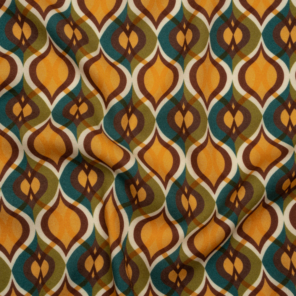 Viscose Crepe - Golden Yellow, Olive Green and Sea Blue Ogees - Mood Exclusive Golden Shore Summer Print - Joann Fabrics