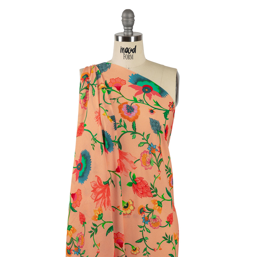 Sustainable Viscose Crepe - Peach Floral Vines - Sherbert Shandy Print - Mood Exclusive Gisele Collection - Joann Fabrics