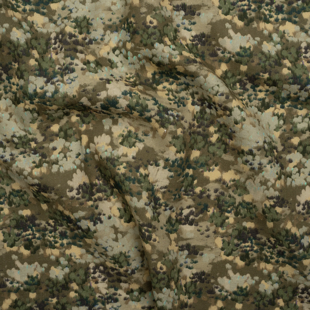 Linen and Rayon Woven - Olive, Green and Beige Abstract Dots - Forest Lookout Print - Mood Exclusive Acadia Collection - Joann Fabrics