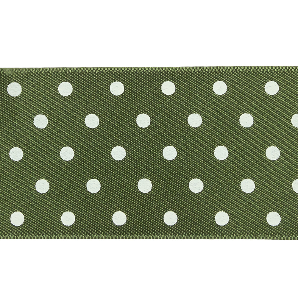 Moss and White Polka Dot Satin Ribbon - 1.5