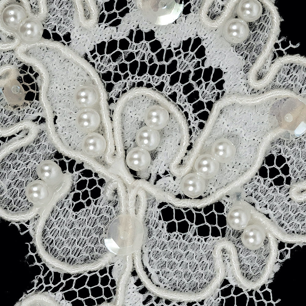 Cream Beaded, Sequined and Corded Lace Applique - 6