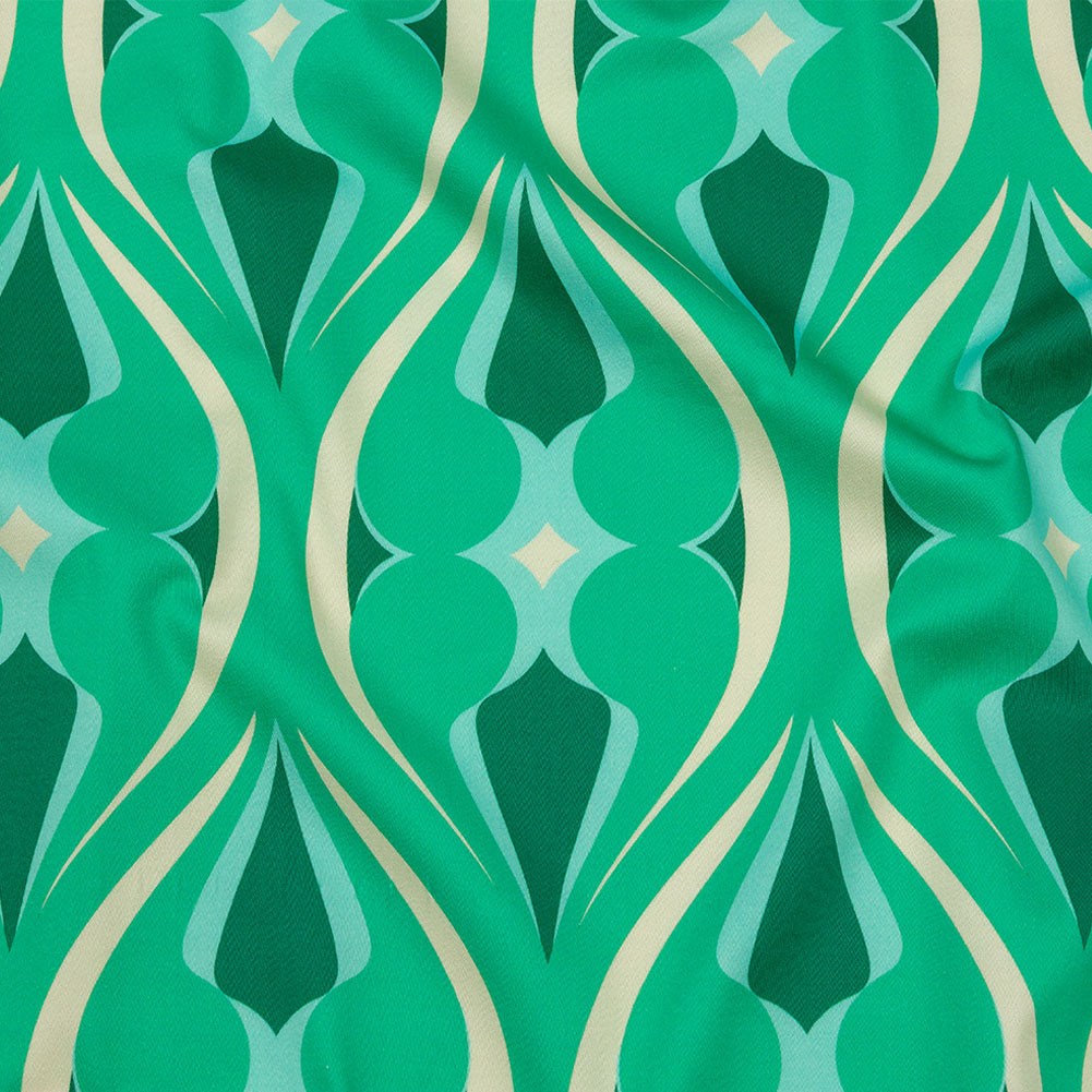 Stretch Cotton Sateen - Green Ogees - Owl Eyes Print - Mood Exclusive Groove Collection - Joann Fabrics