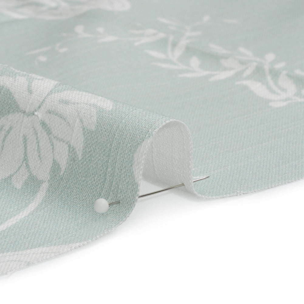 Cotton Canvas Print - Duckegg Scrolls and Leaves - British Imported - Joann Fabrics