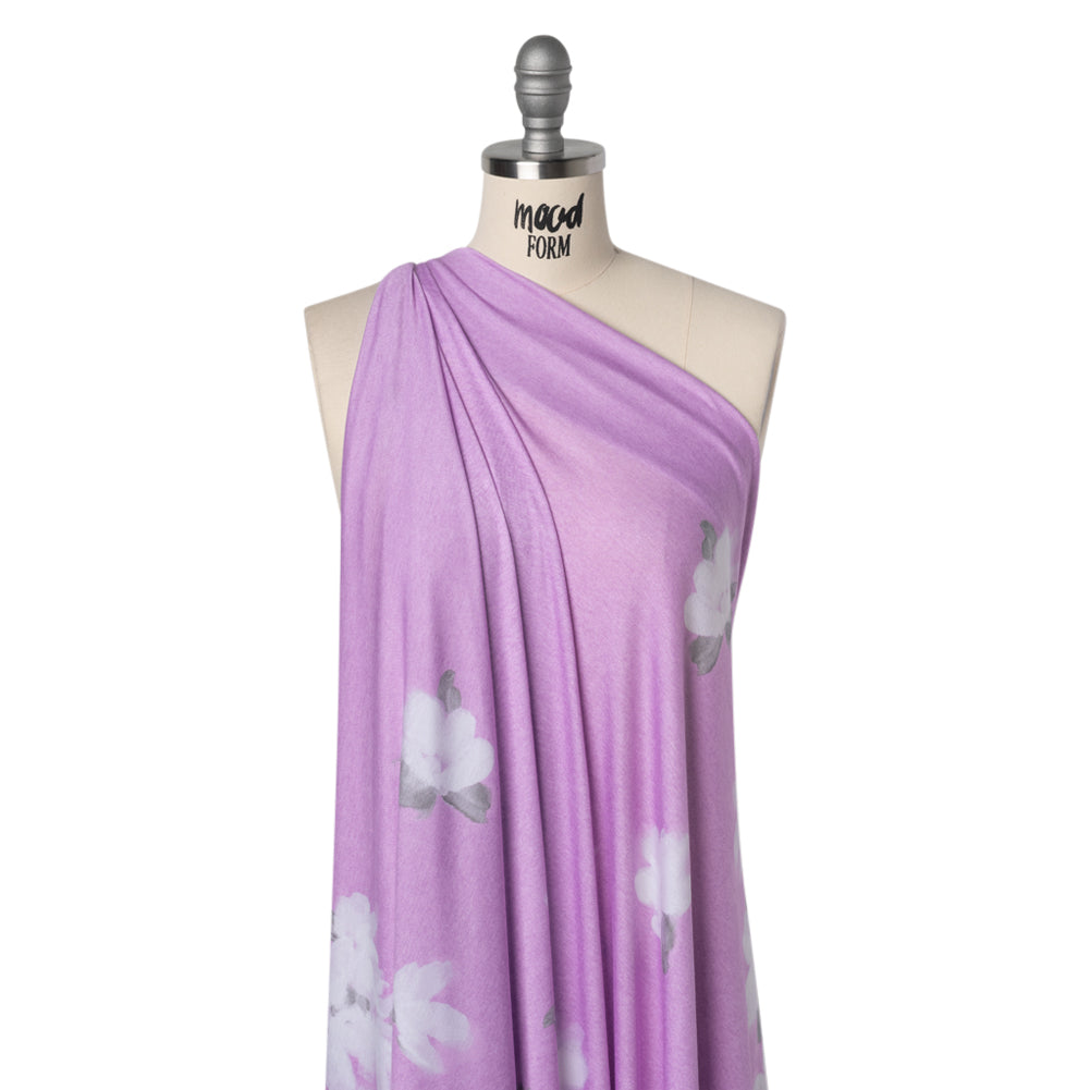 Stretch Rayon Jersey Panel - Lilac and Gray Floral - Deadstock - Joann Fabrics