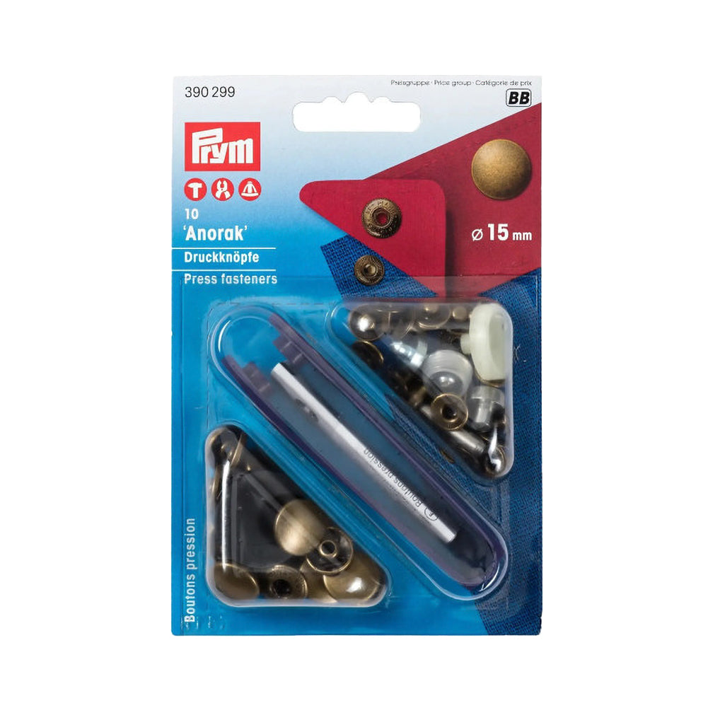 Prym Anorak Press Fasteners with Tools - Antique Brass 15mm - 10pc - Joann Fabrics