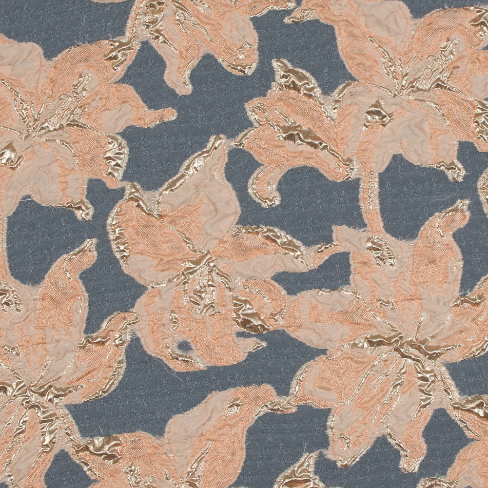Peach and Metallic Gold Luxury Floral Burnout Brocade - Joann Fabrics