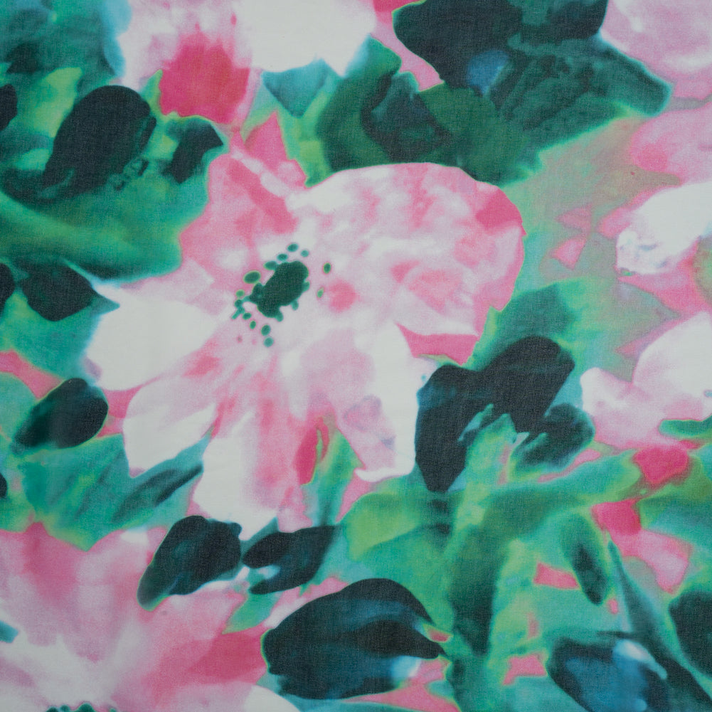 Polyester Chiffon - Pink and Green Floral - Made in Italy - Joann Fabrics