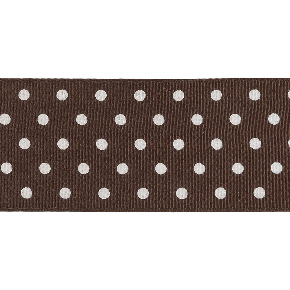 Chestnut and White Polka Dots Grosgrain Ribbon - 1.625