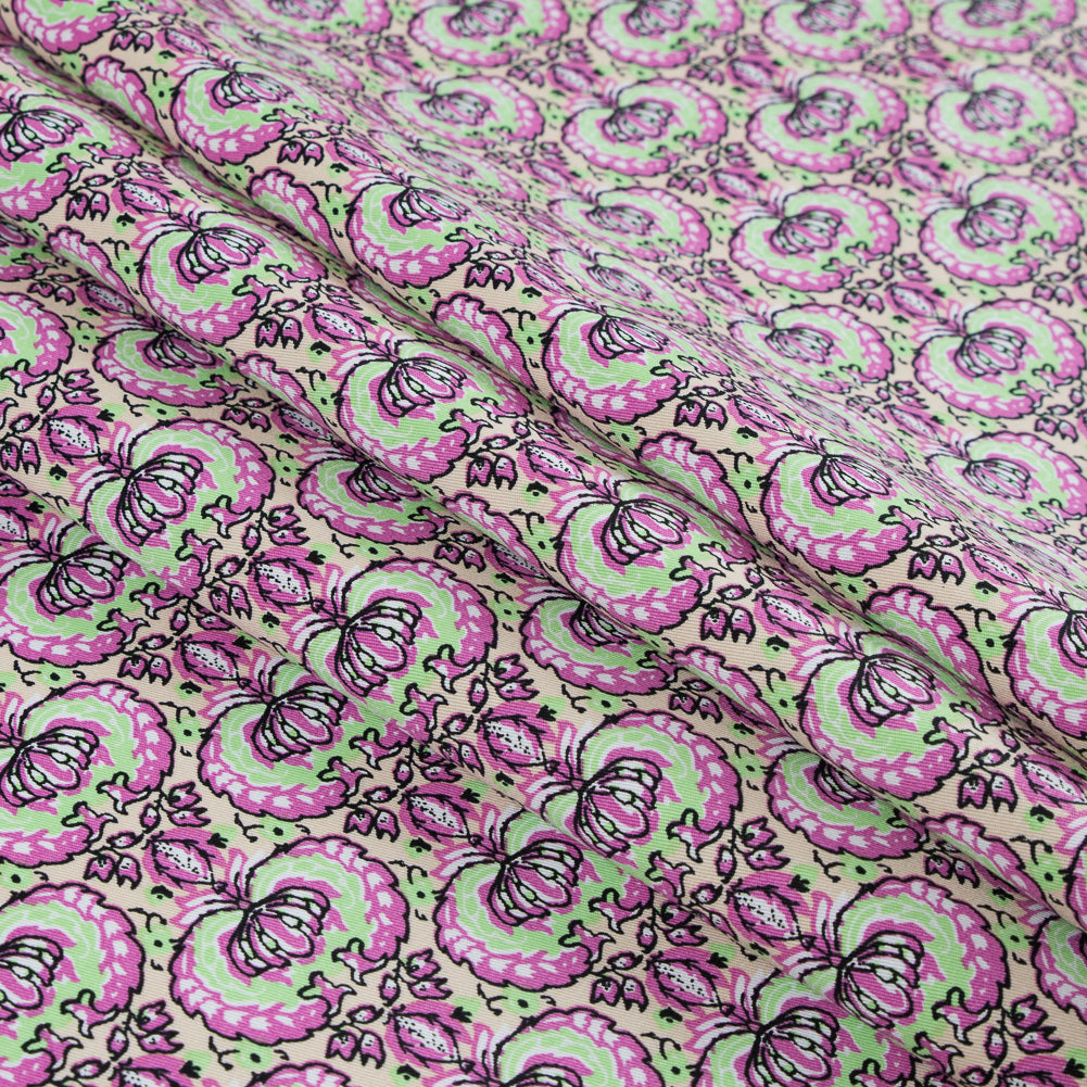 Phlox Pink and Green Flash Palmette Printed Stretch Cotton Twill - Joann Fabrics