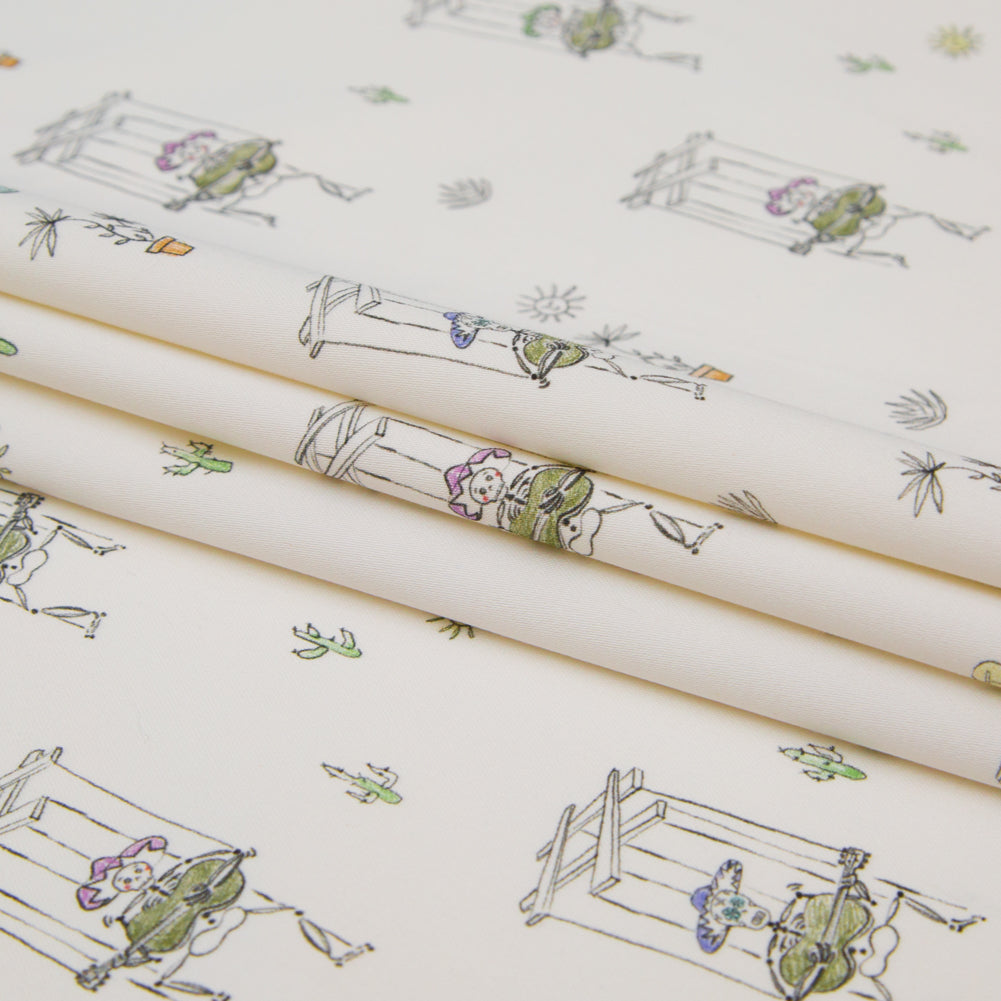 Stretch Cotton Sateen - White Skeleton Marionettes - My Friend's Story Print - Mood Exclusive Crow Collection - Joann Fabrics