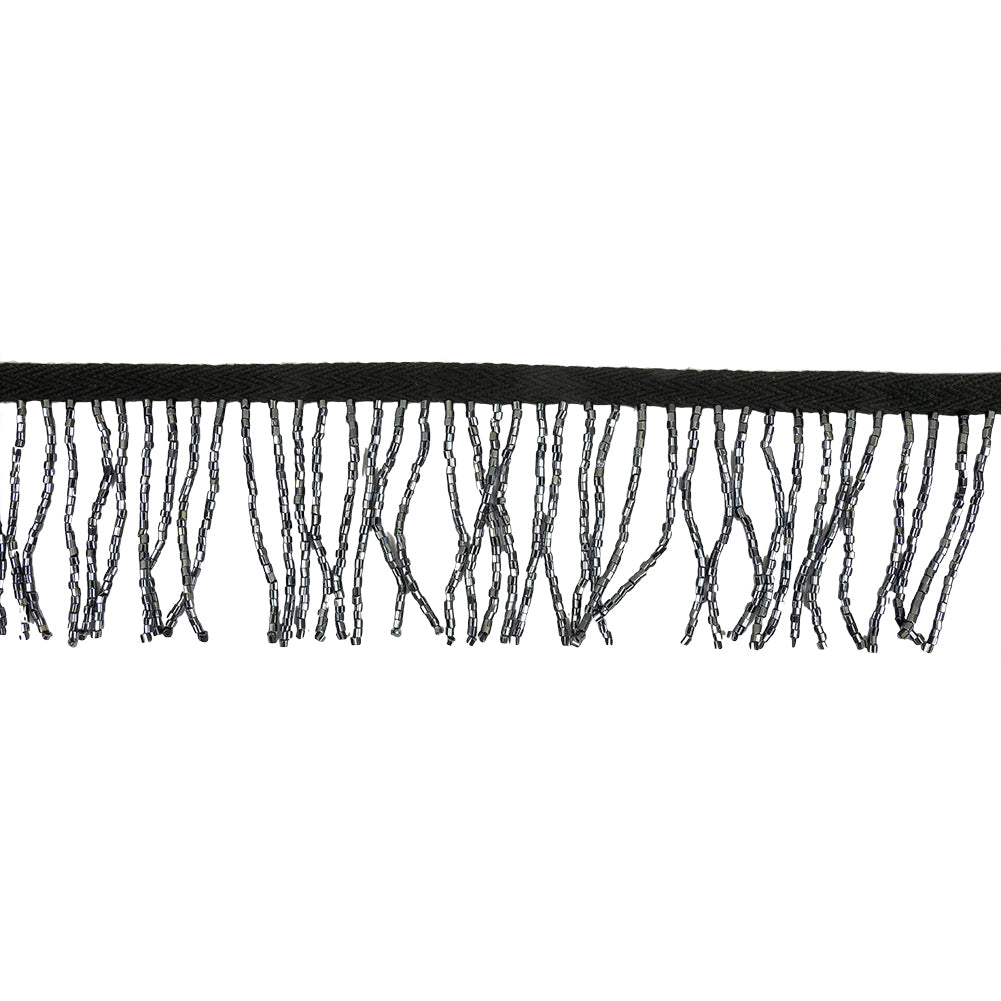 Vintage Gunmetal and Black Chop Beaded Chainette Fringe - 2