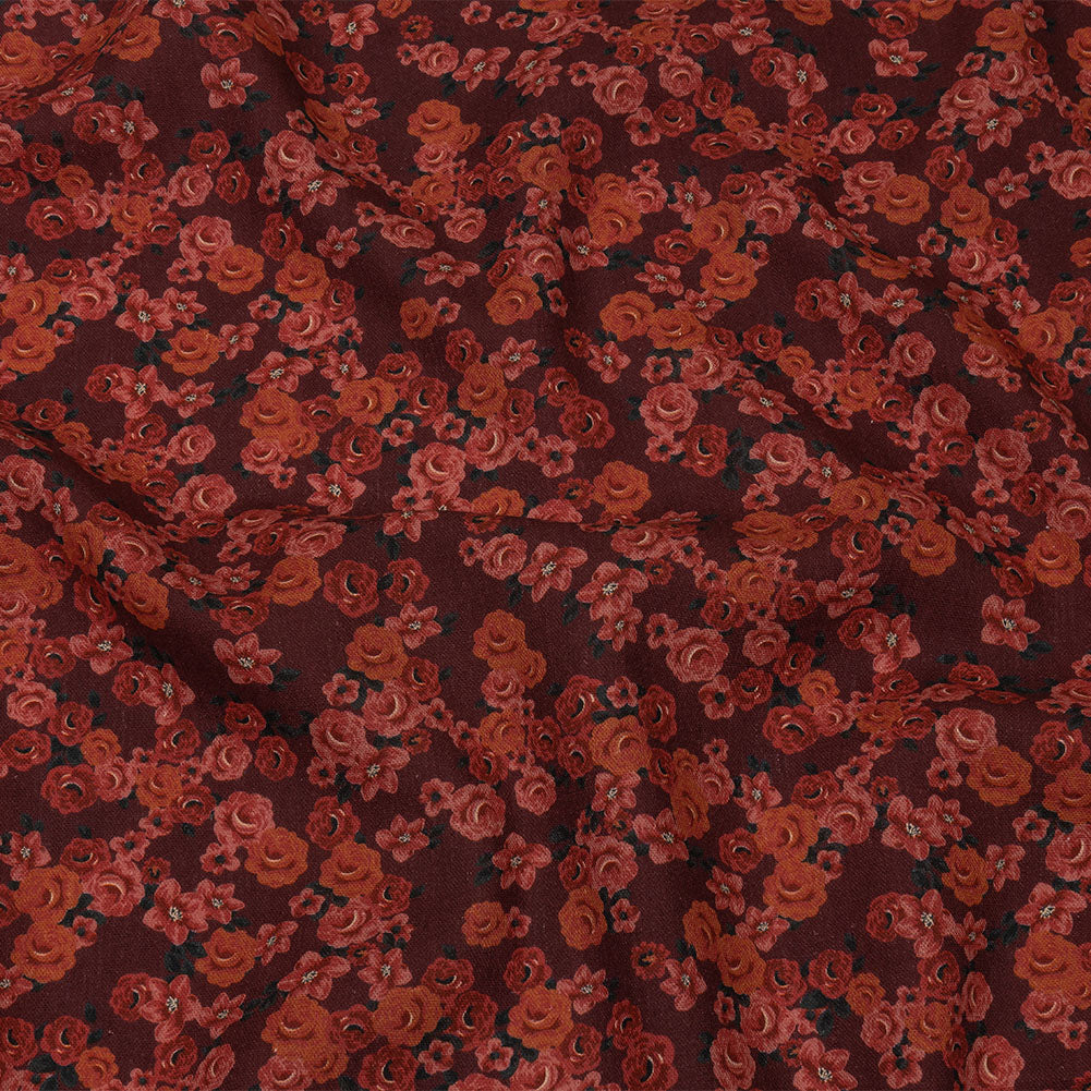 Linen and Rayon Woven - Red Floral - Rose Garden Romance Print - Mood Exclusive Rockland Collection - Joann Fabrics