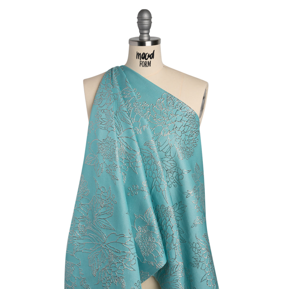 Metallic Brocade - Light Turquoise and Gold Illustrated Garden - Joann Fabrics