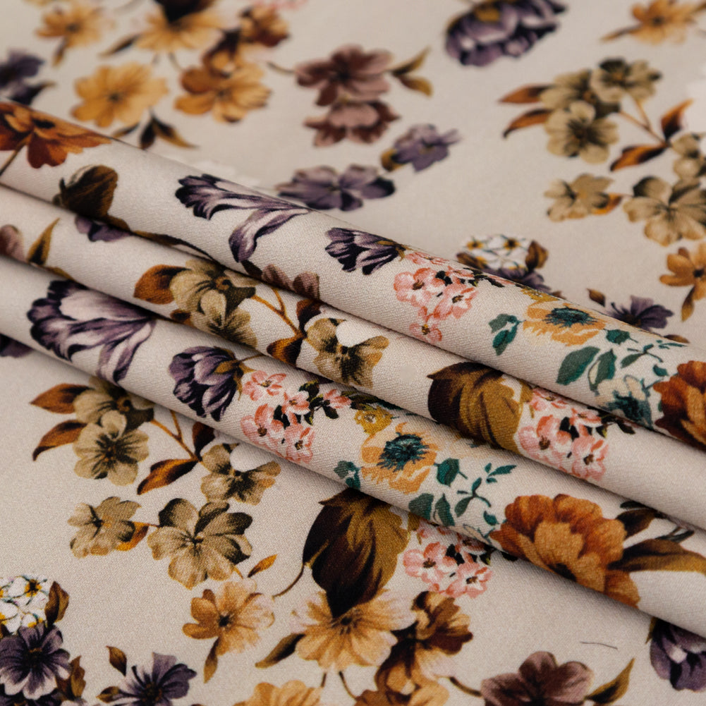 Stretch Polyester Crepe - Cream and Rust Floral - August Rush Print - Mood Exclusive Harvest Collection - Joann Fabrics
