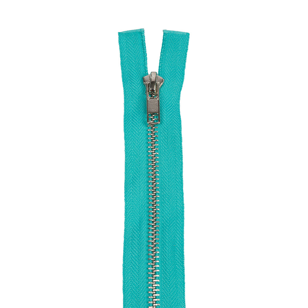 Turquoise and Silver T5 Open End Metal Zipper with Two Pulls - 36
