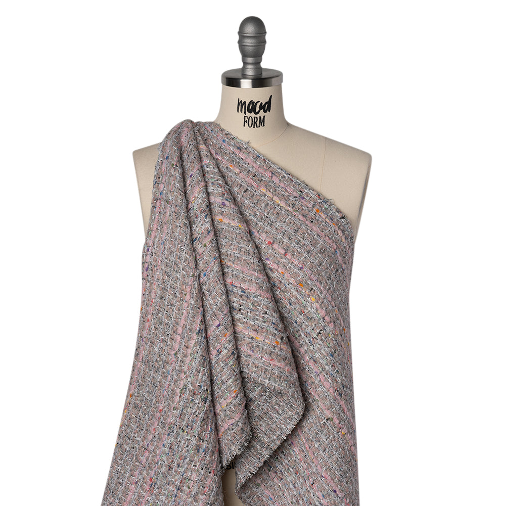 Polyester and Wool Blend Textural Tweed - Baby Pink, White and Metallic Silver - Joann Fabrics