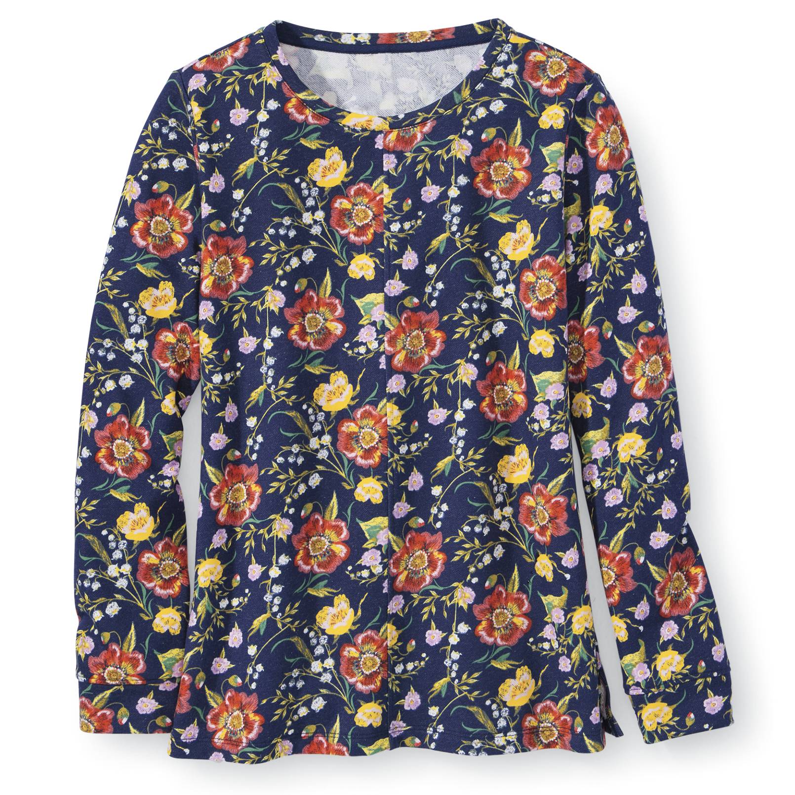 Floral-Print French Terry Top, Vertical Center Seams, Side Slits - Northstyle Catalog