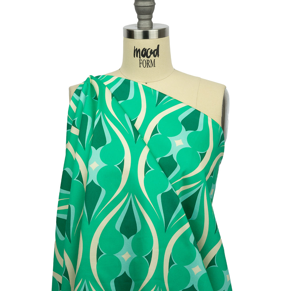 Stretch Cotton Sateen - Green Ogees - Owl Eyes Print - Mood Exclusive Groove Collection - Joann Fabrics